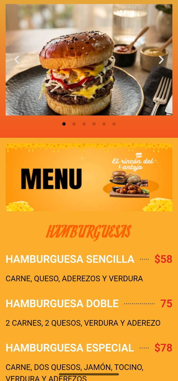 Ejemplo menú digital