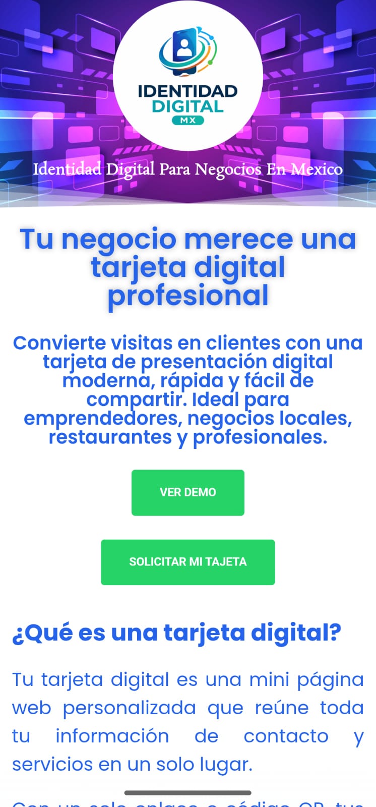 Ejemplo tarjeta digital negocio